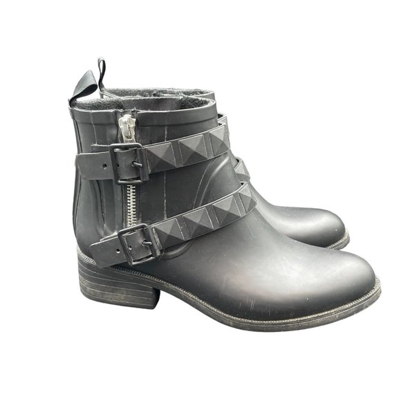 Rebecca Minkoff Black Rubber Ankle Boots Womens 6 Booties Rain Boots - Picture 5 of 7